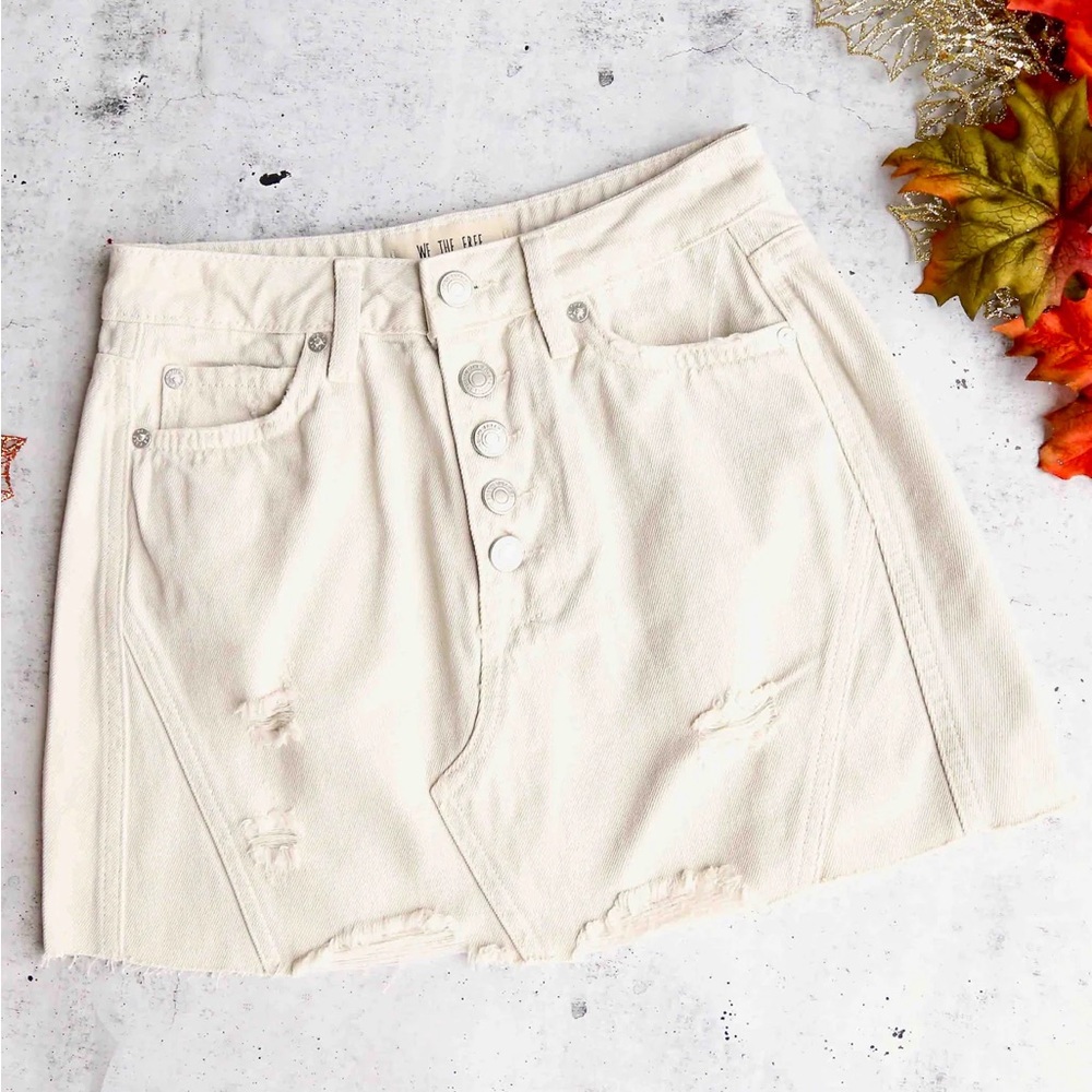 Free People White Denim Skirt Size 25
